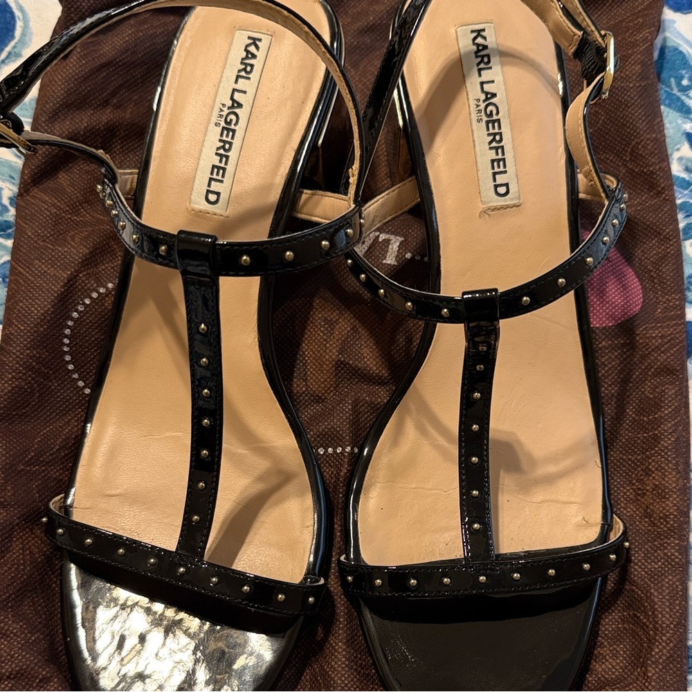 Karl Lagerfeld Black Studded Sandals